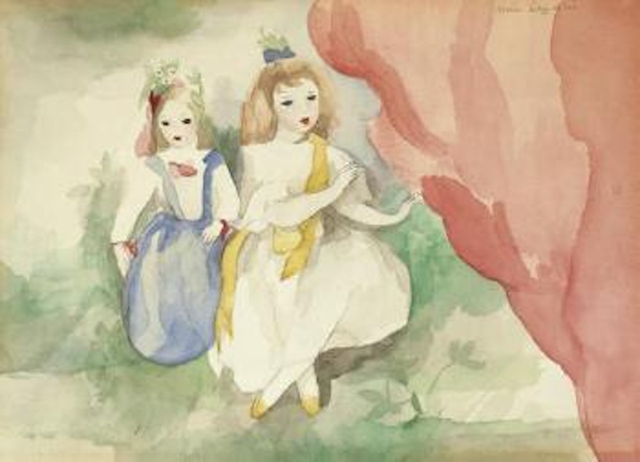 Deux fillettes à la draperie rouge by Marie Laurencin