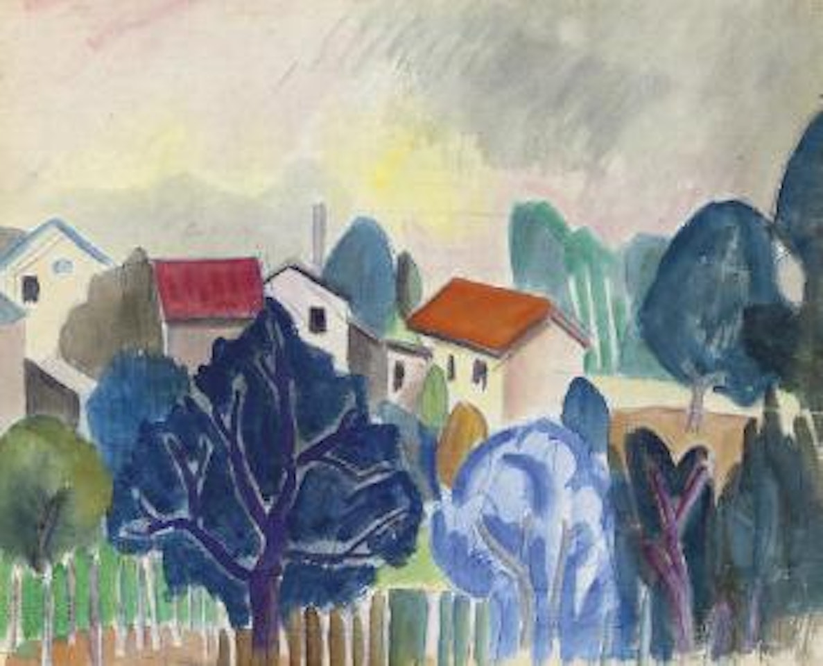 Paysage aux arbres et maisons by Jean Dufy