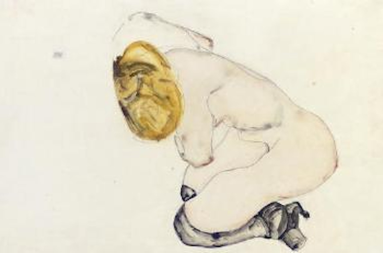 Ängstlich kauerndes junges Mädchen by Egon Schiele