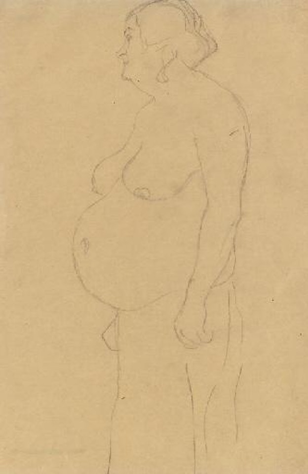 Stehender dicker Frauenhalbakt nach links by Gustav Klimt
