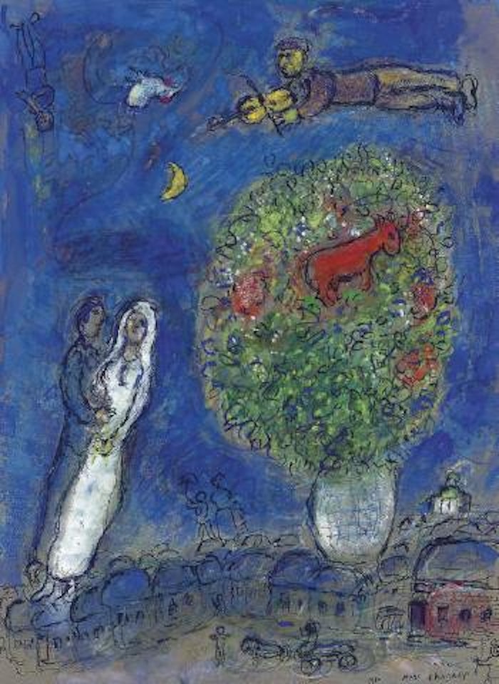 L'âne rouge dans le bouquet by Marc Chagall