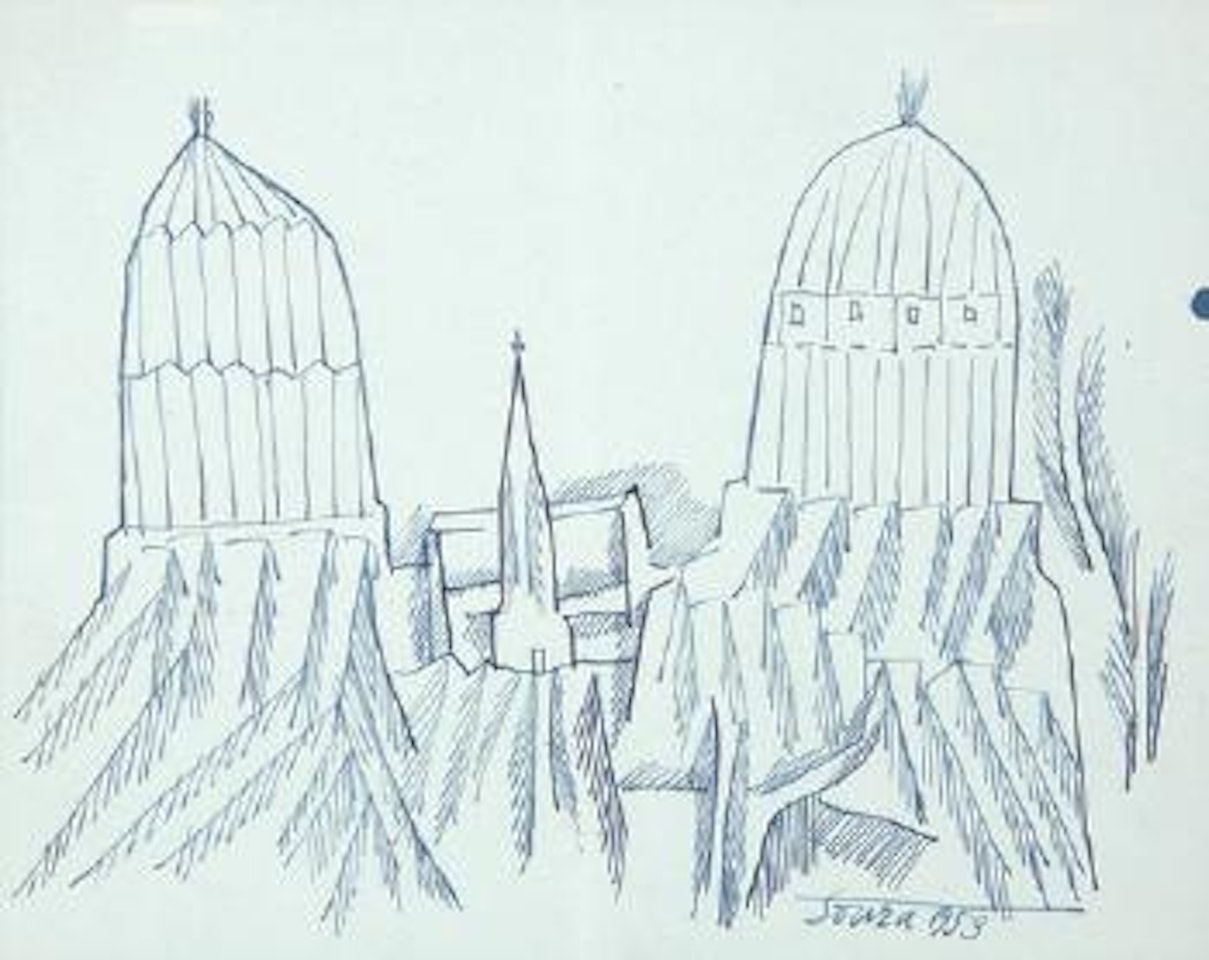 Landscape with church by Francis Newton Souza