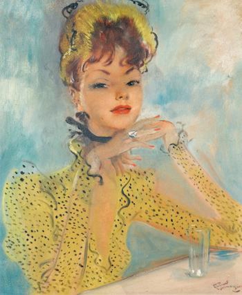 Junge Dame am Bistrotisch by Jean Gabriel Domergue