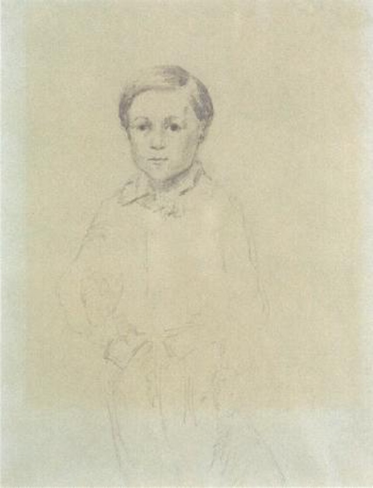 Studienblatt mit Knabenbildnis und Landschaftsskizze by Camille Pissarro