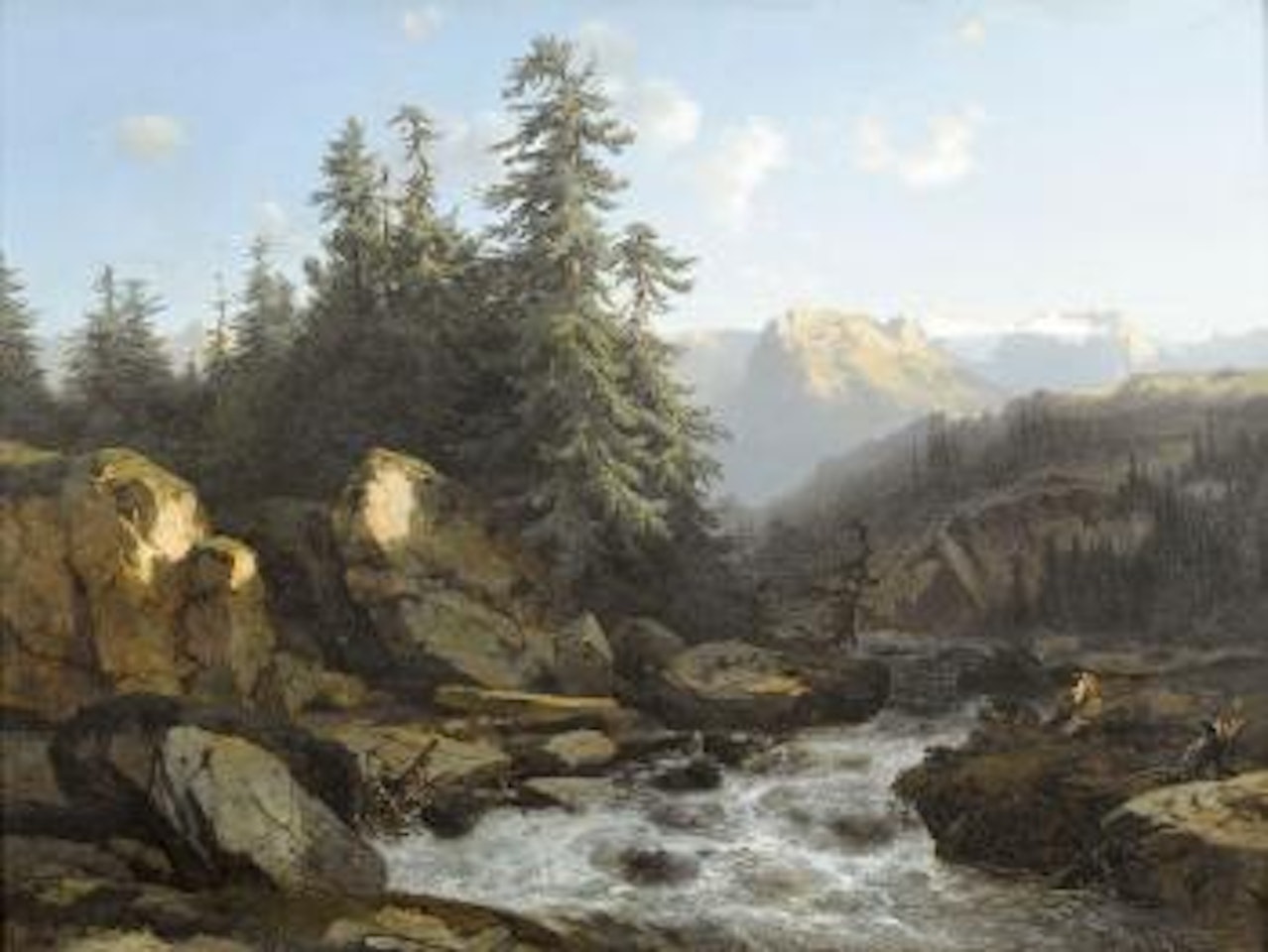 Gebirgslandschaft mit Bergbach und Urirotstock by Alexandre Calame