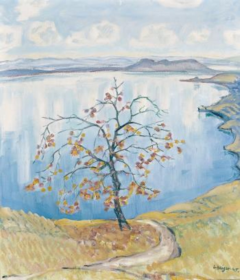 Herbstliche Ansicht des Bielersees mit Obstbaum by Ernst Geiger