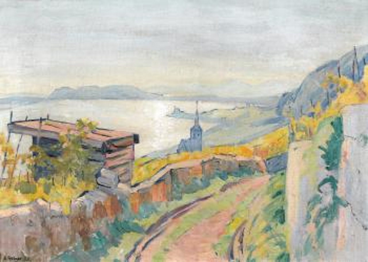 Bielersee-Landschaft mit Rehäuschen bei Ligerz by Ernst Geiger