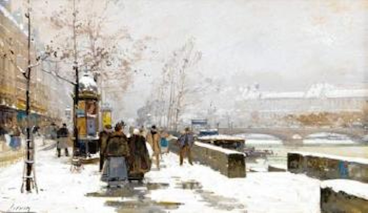Paris, les quais sous la neige by Eugene Galien-Laloue