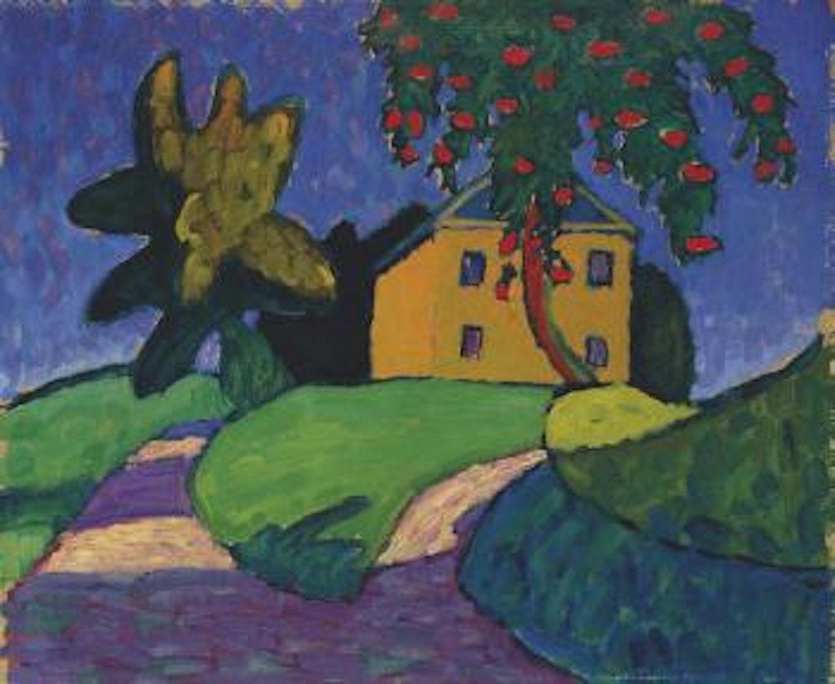 Gelbes Haus mit Apfelbaum (recto); Landschaft (verso) by Gabriele Münter