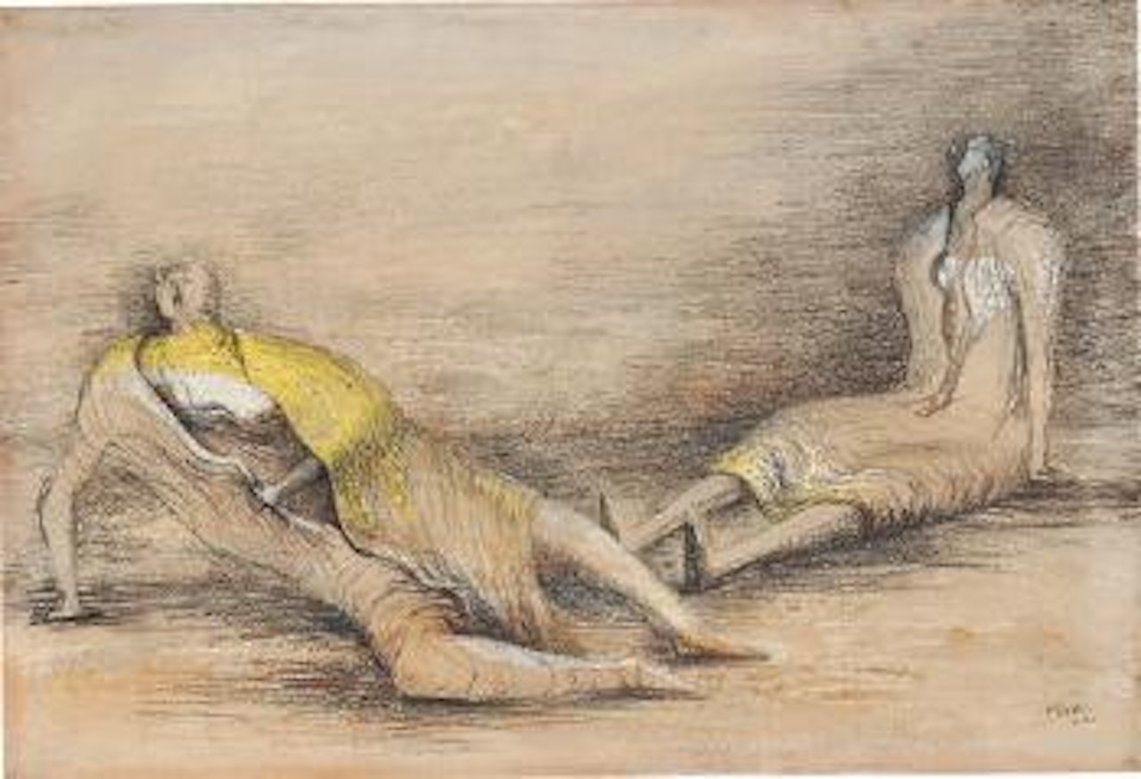 Two draped figures by Henry Moore
