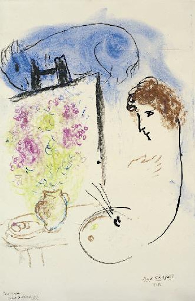 Profil de peintre à l'âne bleu by Marc Chagall