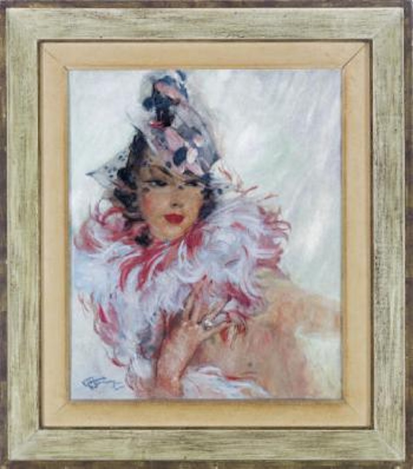 Beauty in a boa by Jean Gabriel Domergue