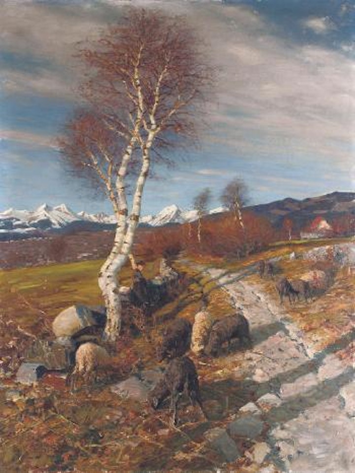 A shepherdess with her flock by Alexander Koester