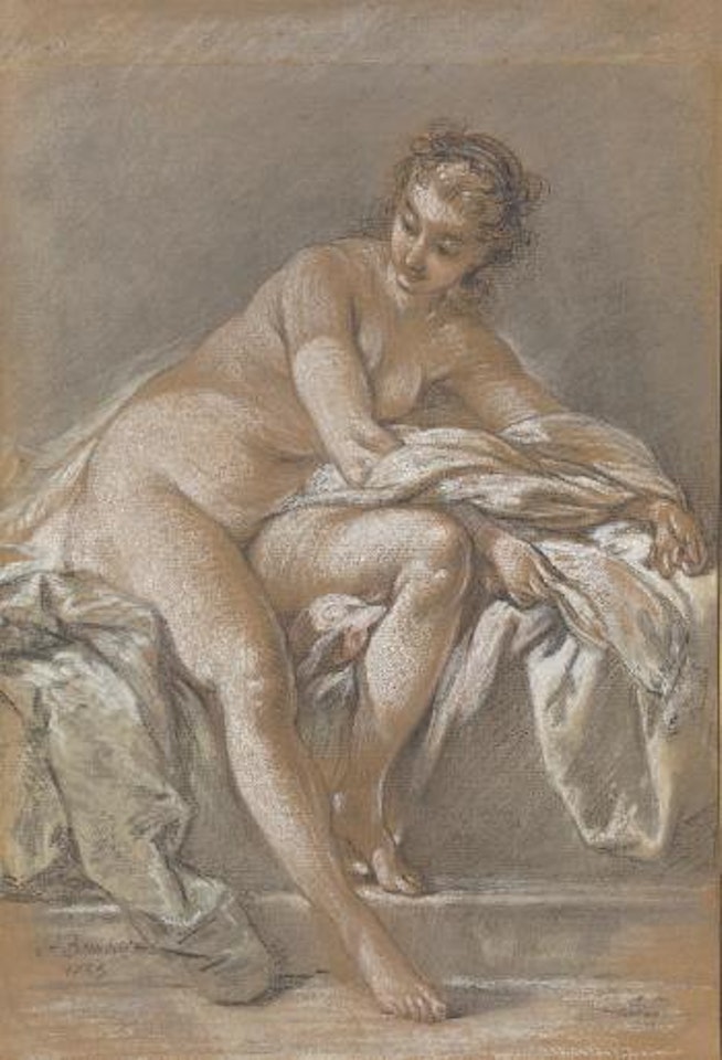 A seated female nude by Francois Boucher