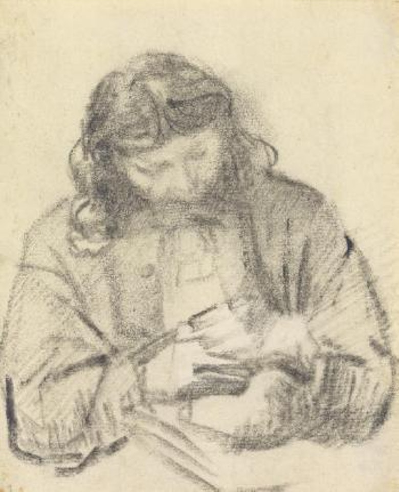 Seated man, half length, at work by Attributed to Rembrandt Harmensz van Rijn