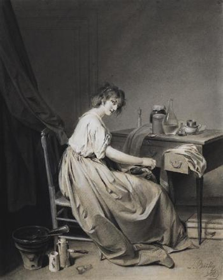 A young woman grinding coffee by Louis-Leopold Boilly