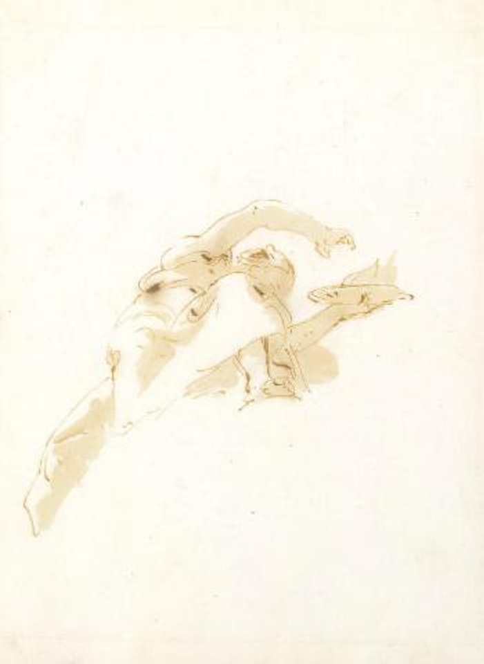 A figure holding a torch, seen from below by Giovanni Battista Tiepolo