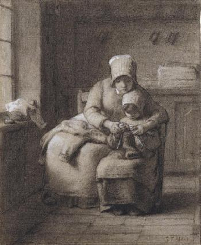 The knitting lesson by Jean-François Millet