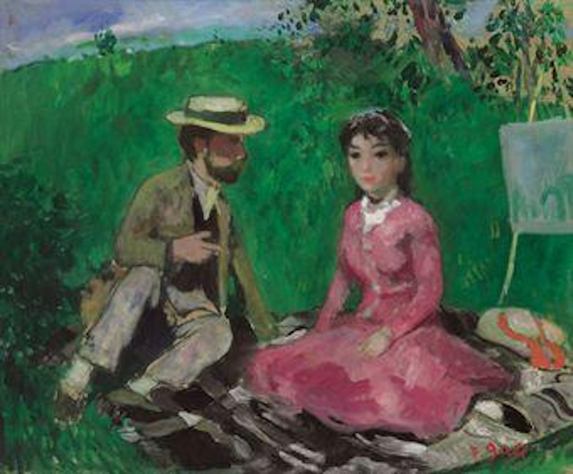François et Eugénie Gall, assis dans l'herbe, près du chevalet by François Gall
