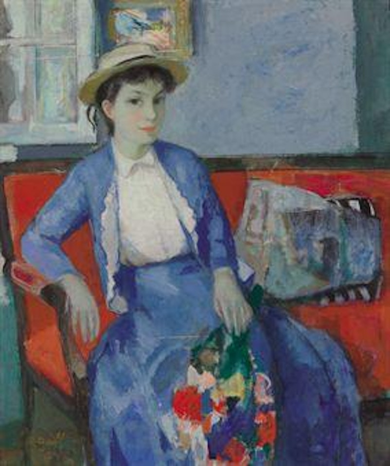 Eugénie au bouquet de fleurs assise dans l'atelier de Martel-en-Quercy by François Gall
