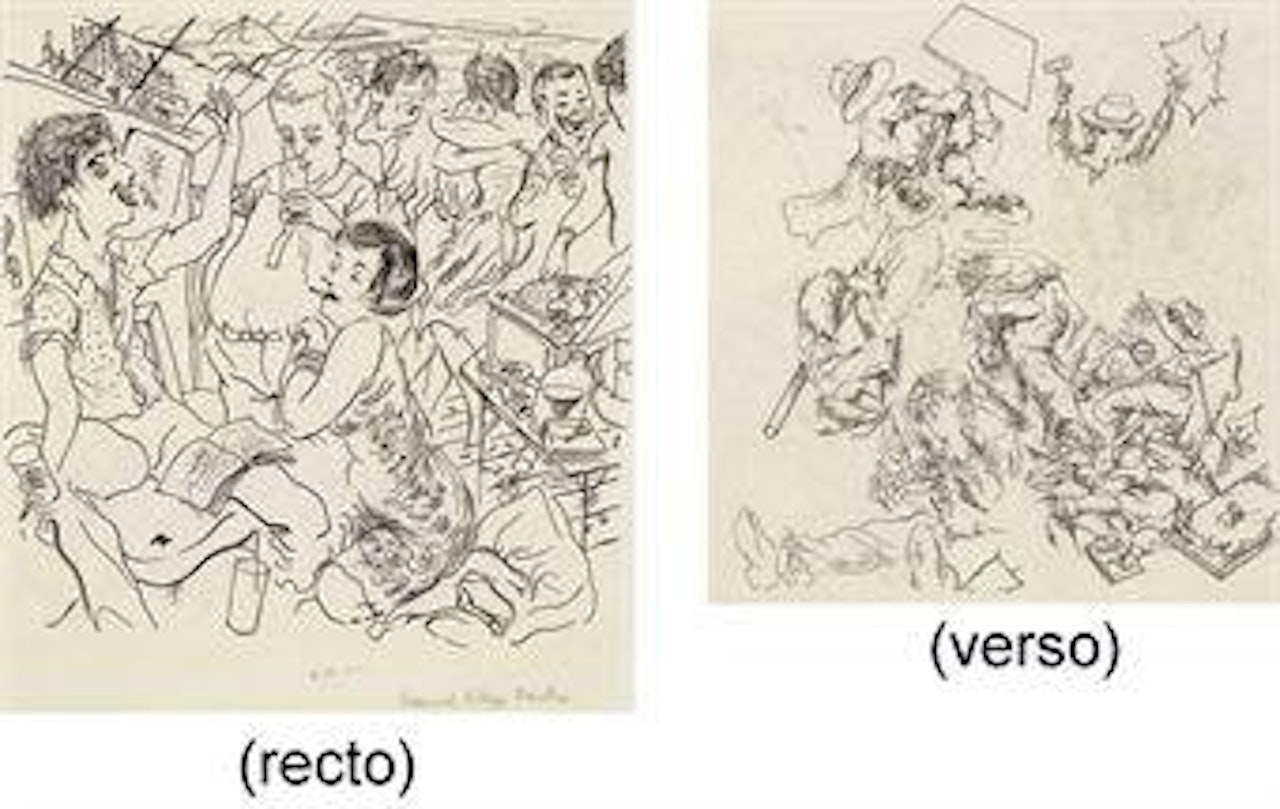 Greenwich Village Tombstone (recto); Fight Scene Depicting an Unsuccessful Worker's Strike (verso) by George Grosz
