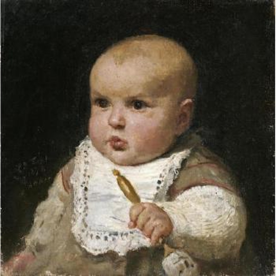 Kleinkind Mit Rassel by Albert Anker