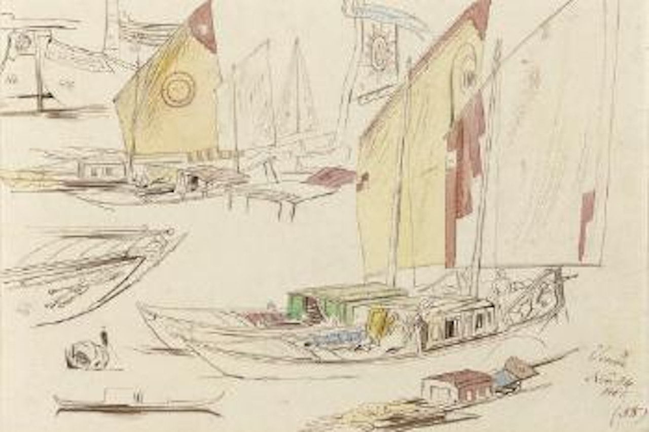Studies of sailing barges, Venice by Edward Lear