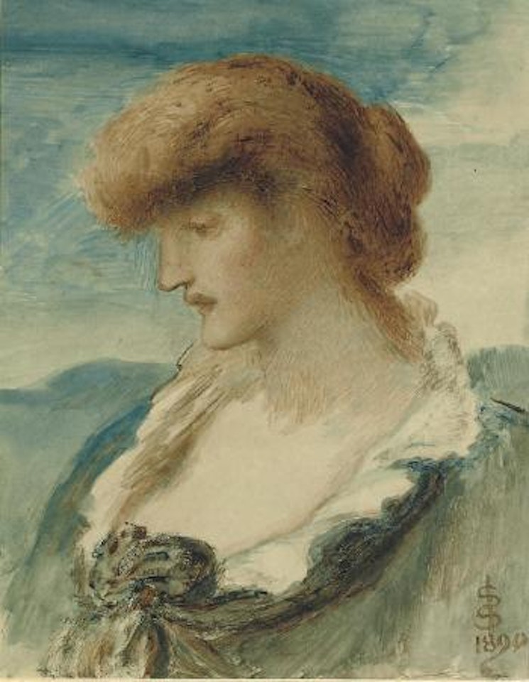 Head of a woman with red hair, in profile to the left by Simeon Solomon