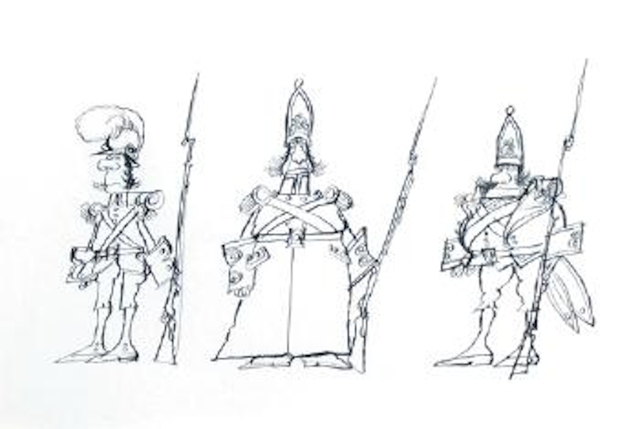Military costume studies for Dick Deadeye by Ronald Searle