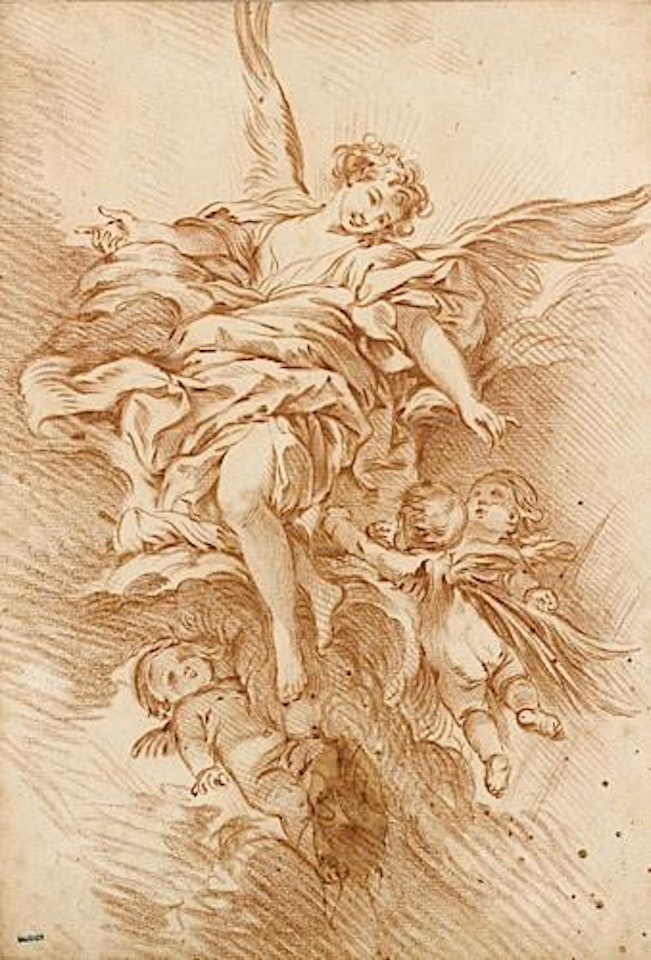 L'archange Gabriel entoure de putti by Francois Boucher