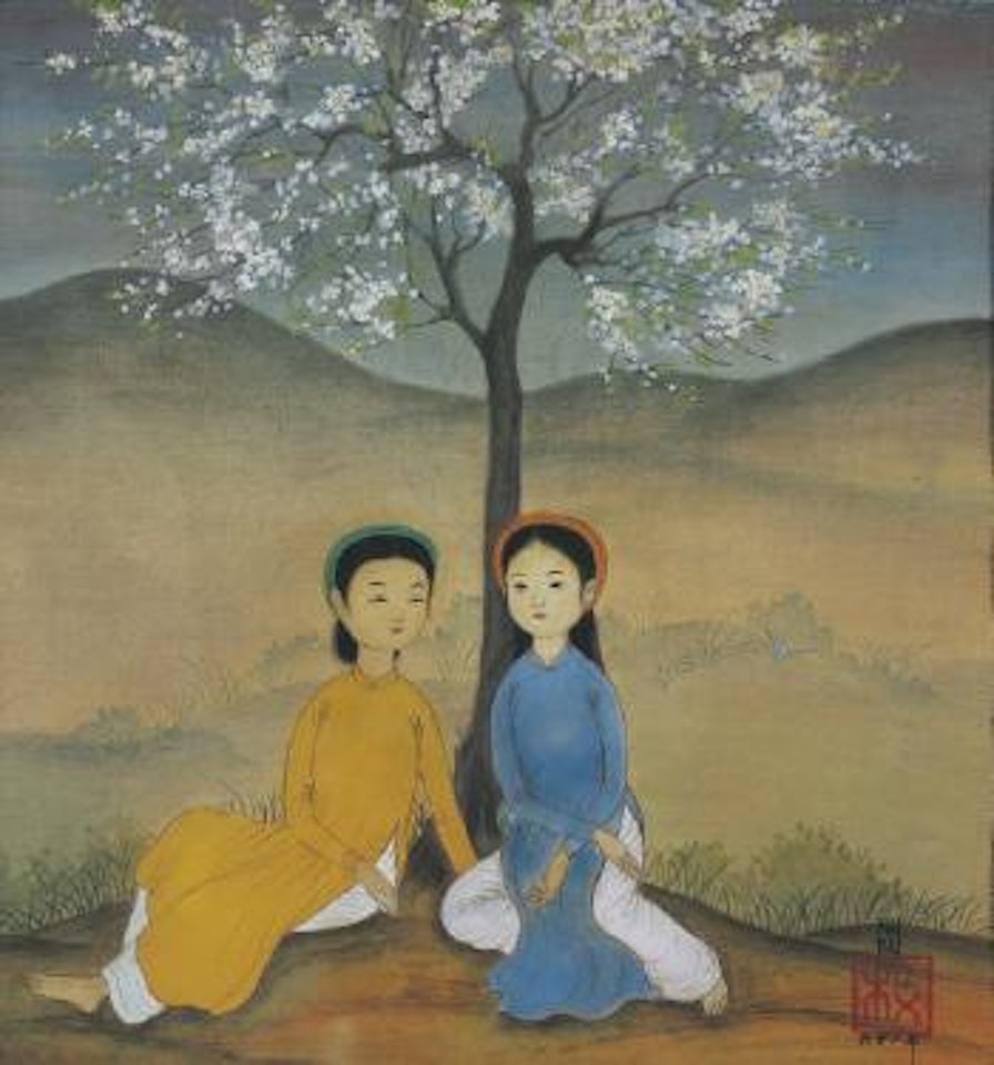 Two girls under the cherry blossom tree by Mai Trung Thu