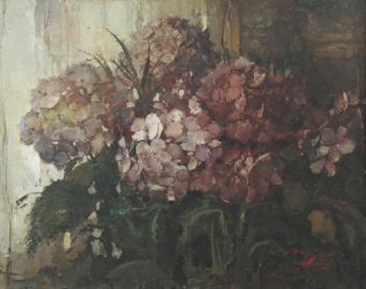 Still life of Hortensias by Lee Man Fong