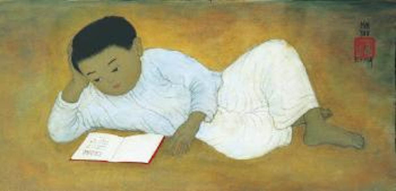 Child reading a book by Mai Trung Thu
