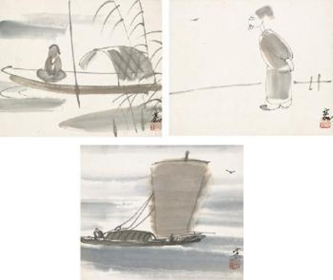 Besides the Willow Scholar in Leisure Boating by Lin Fengmian