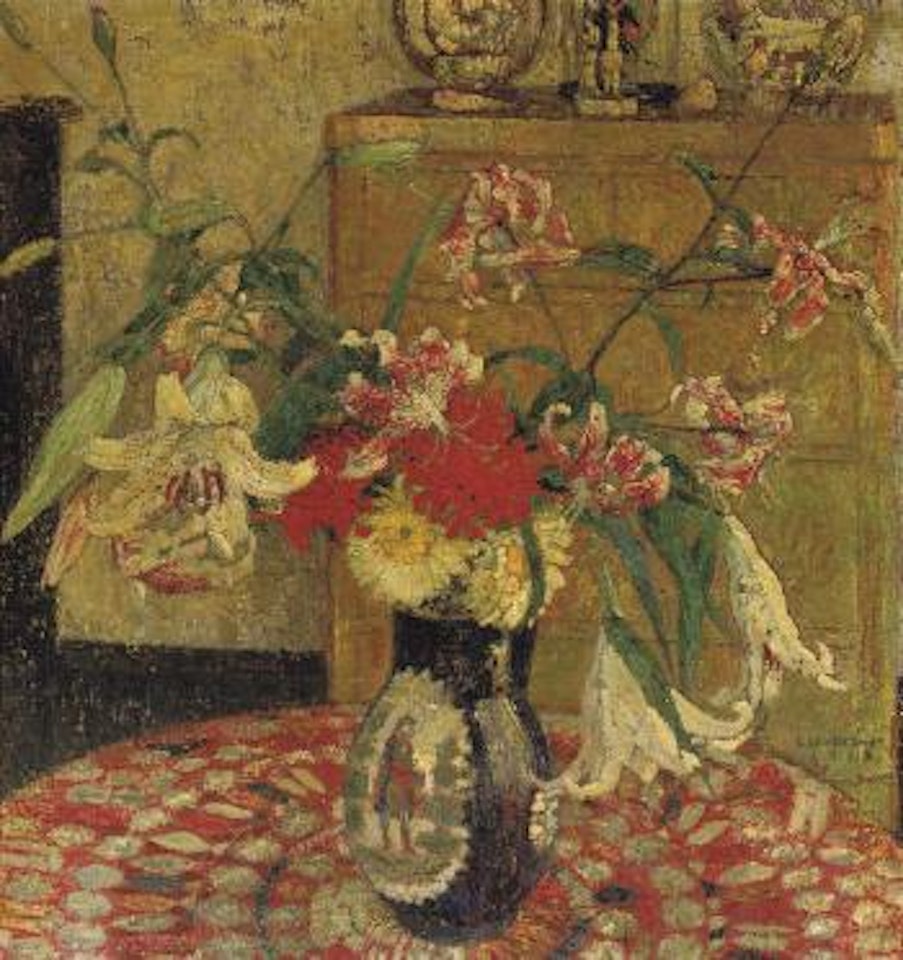 A still life with flowers in a vase by Leon de Smet