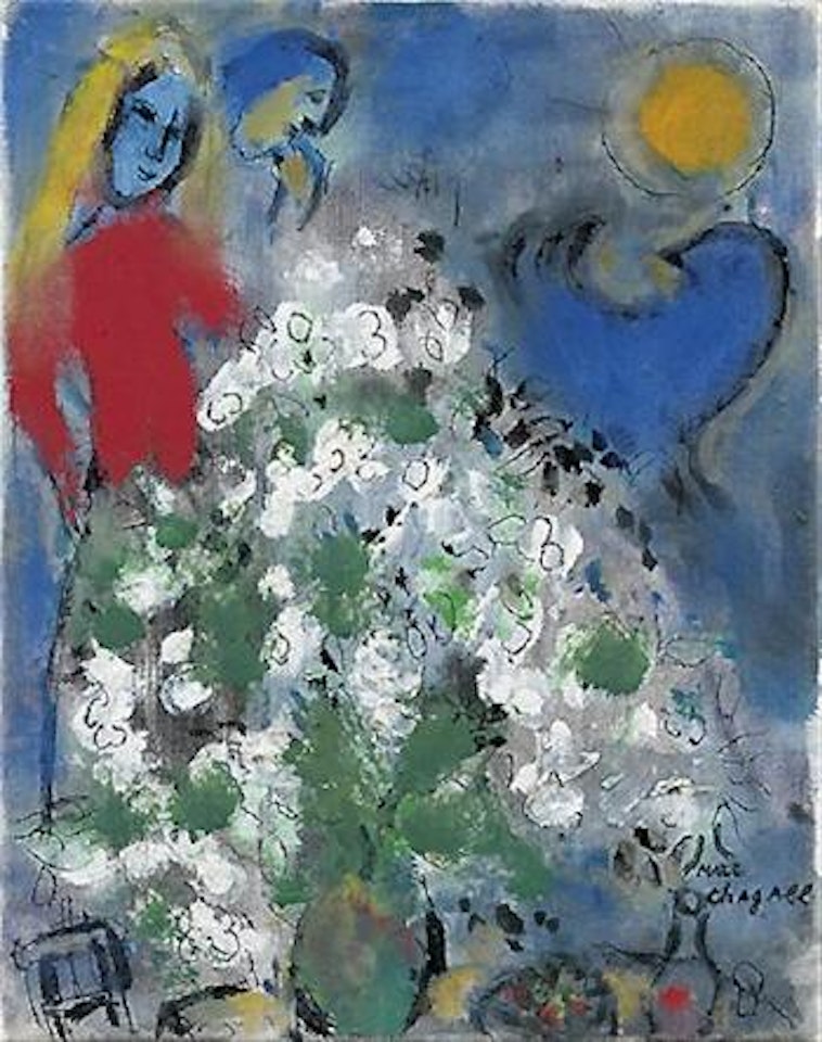 Coq bleu et bouquet blanc by Marc Chagall