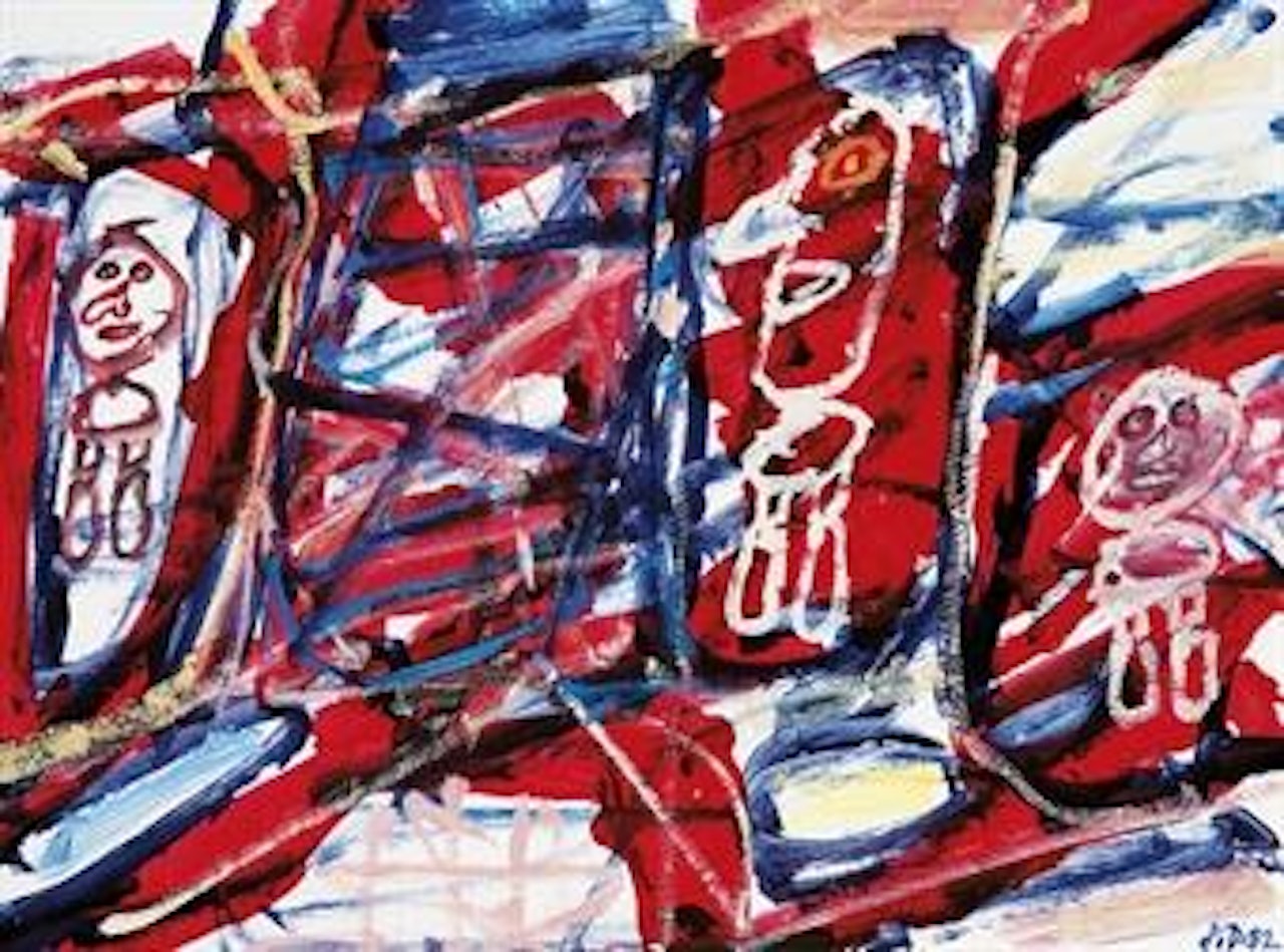 Site avec 3 personnages by Jean Dubuffet