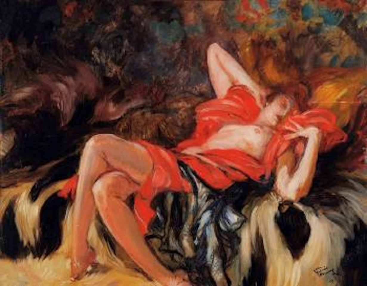 Femme endormie sur un divan by Jean Gabriel Domergue