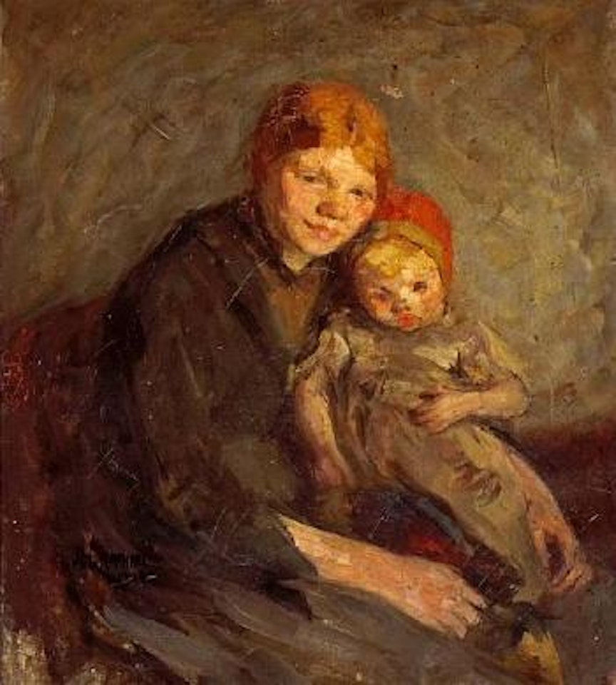 A portrait of two girls, thought to be the artist's daughters by Joseph Raphael