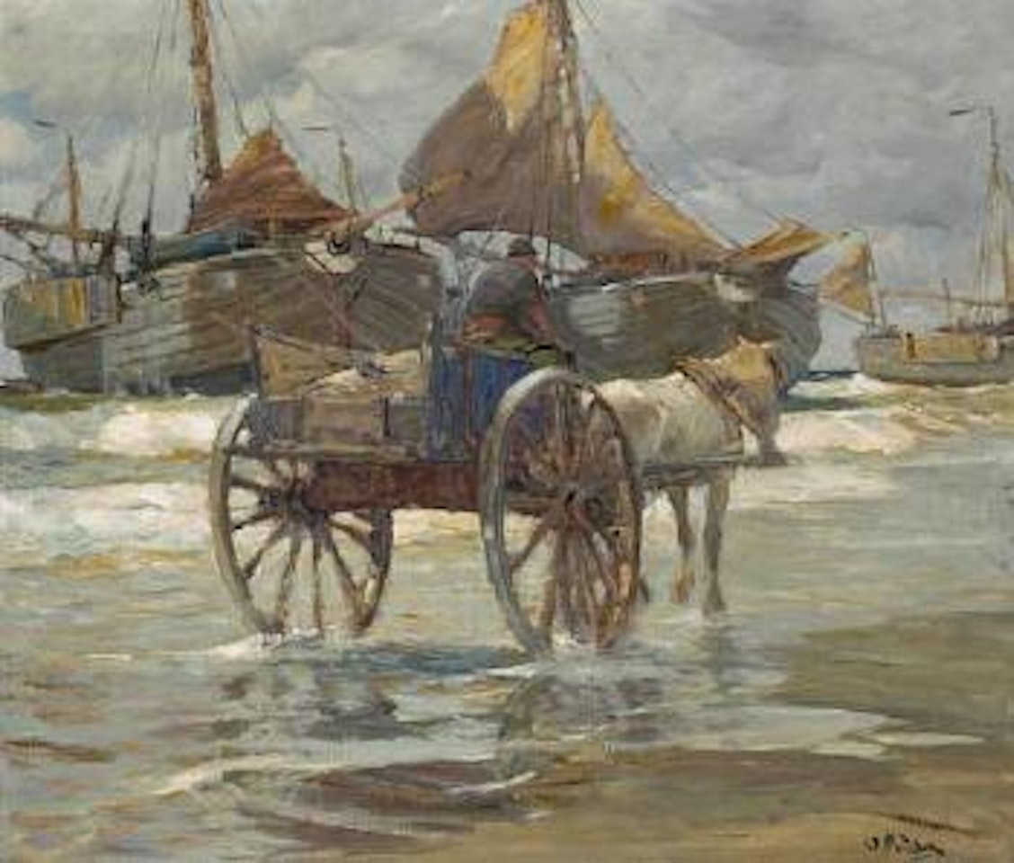 A horse cart near the surf by William Ritschel