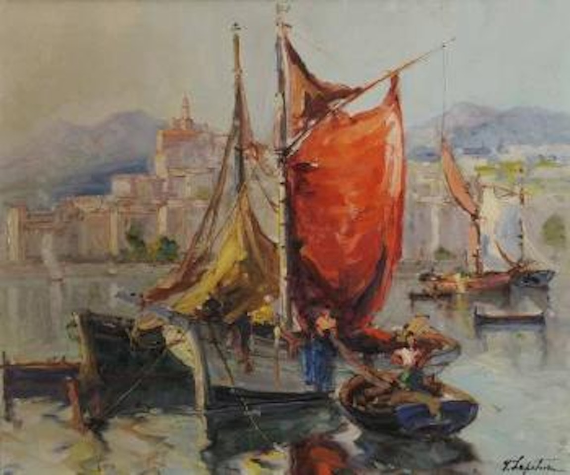La voile rouge à Menton by Georgij Aleksandrovic Lapschin