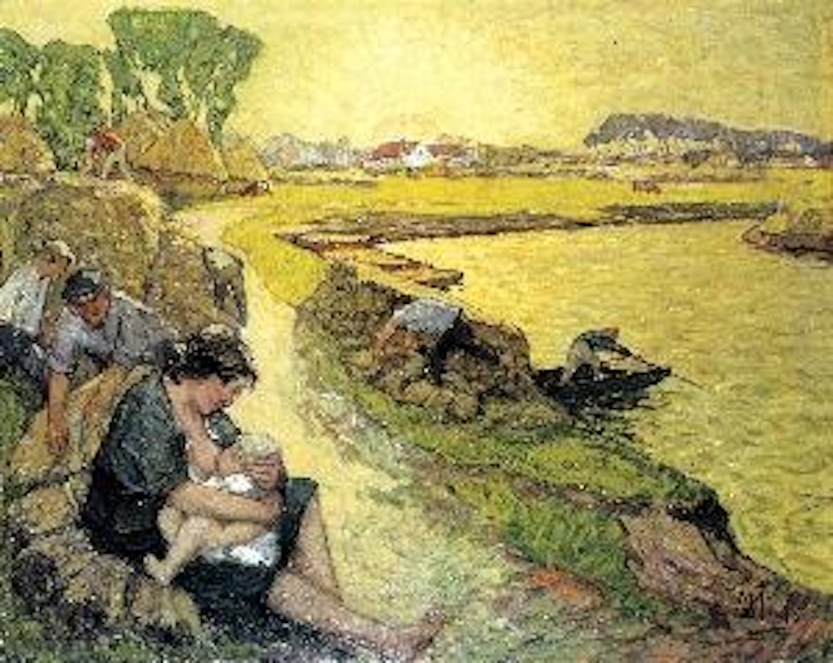 De vlasbewerkers (De rooters) by Modeste Huys