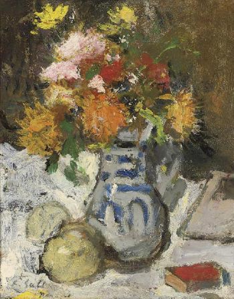 Bouquet de dalhias au carnet rouge by François Gall