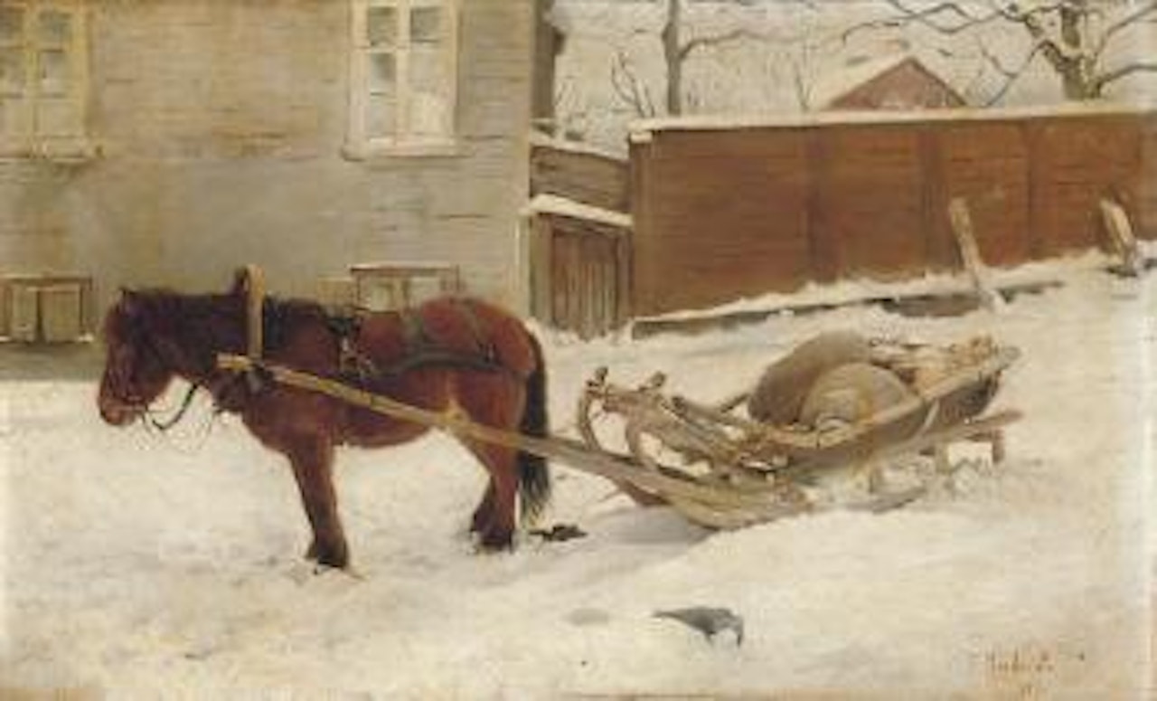 A horse and sleigh by Konstantin Makovsky