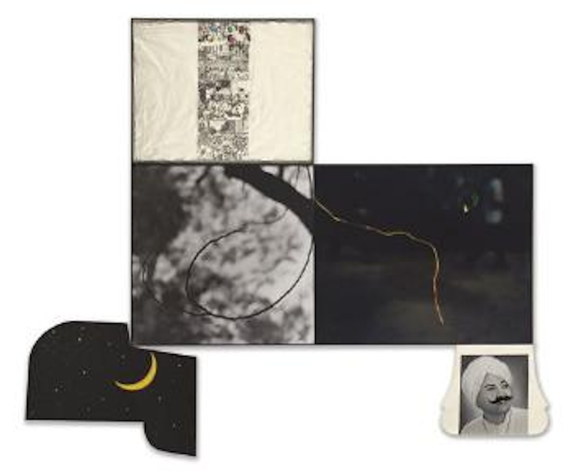 Man With Handlebar Mustache/Two Branches (with black intrusion) by John Baldessari