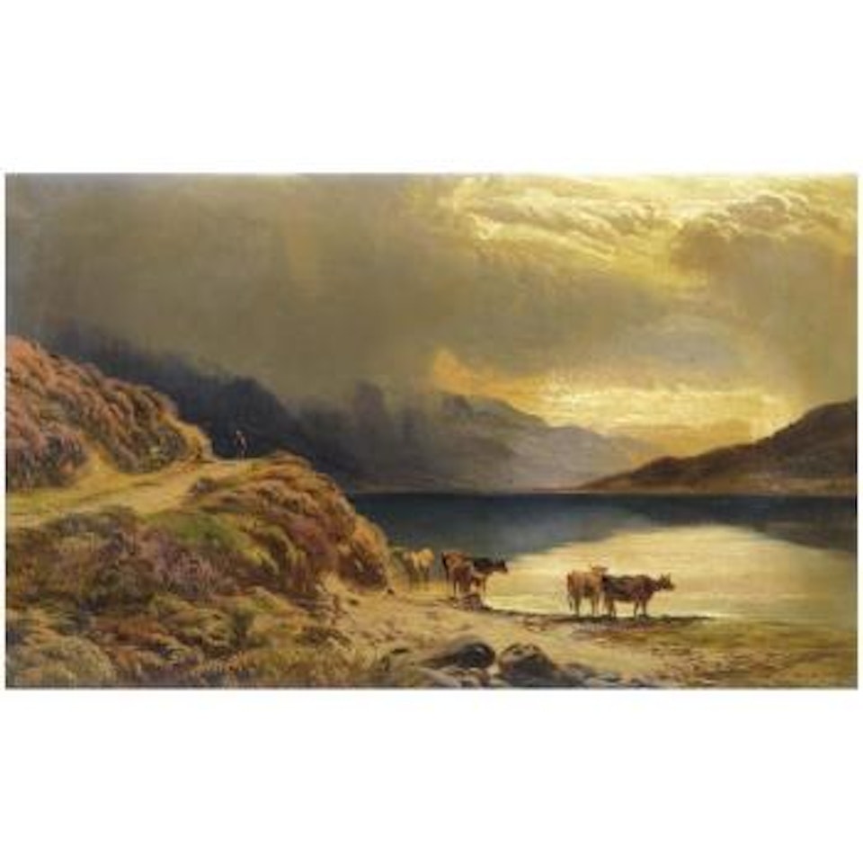 Cattle Watering Beside A Highland Loch by Sidney Richard Percy