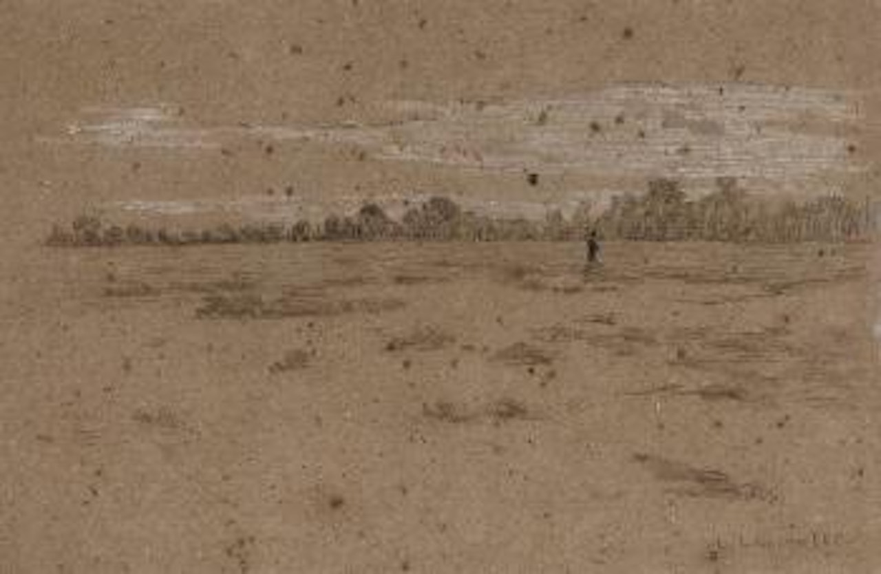 Paysan traversant des marais à la fin du jour by Léon Augustin Lhermitte