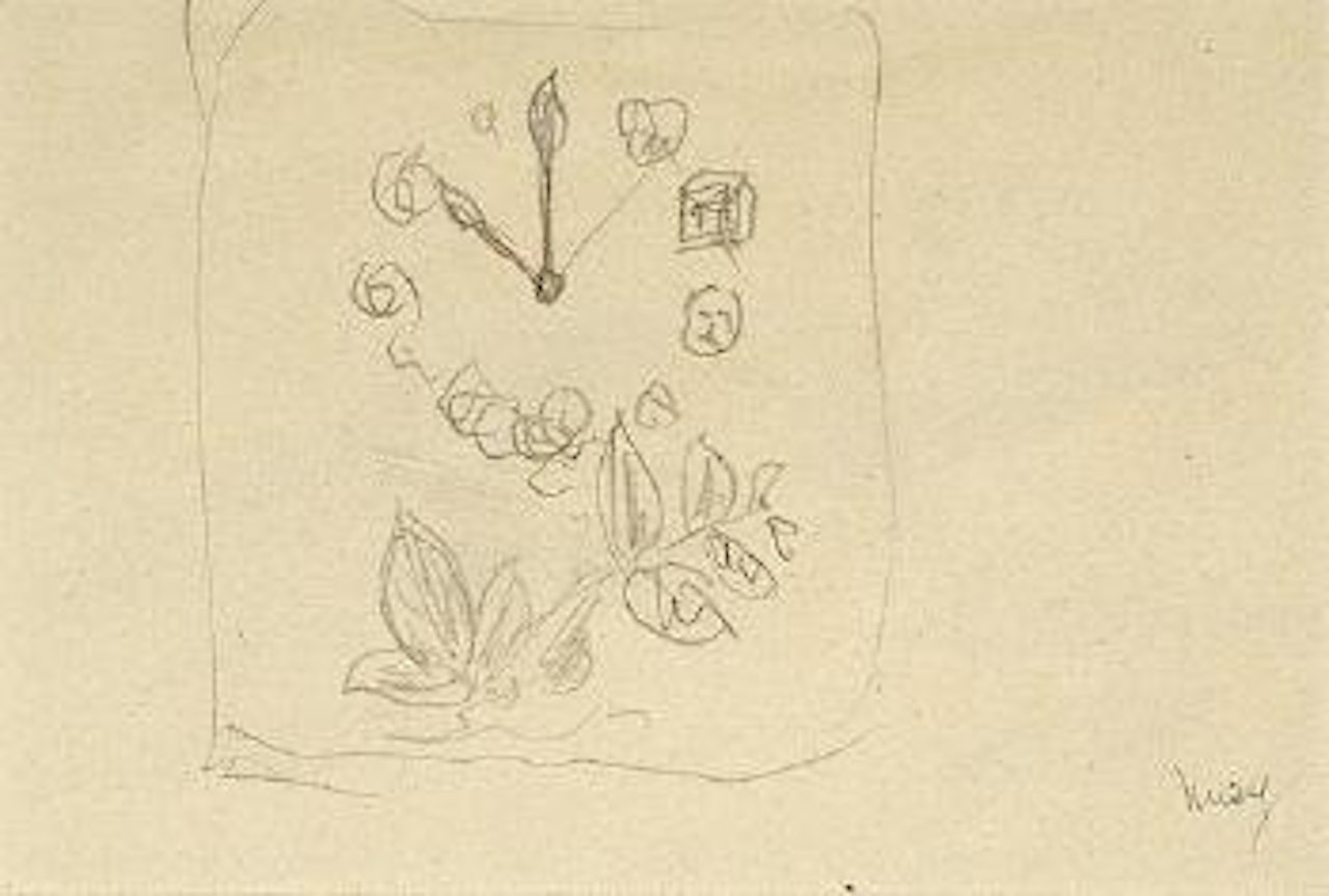 Sans titre, horloge et fleurs by René Magritte