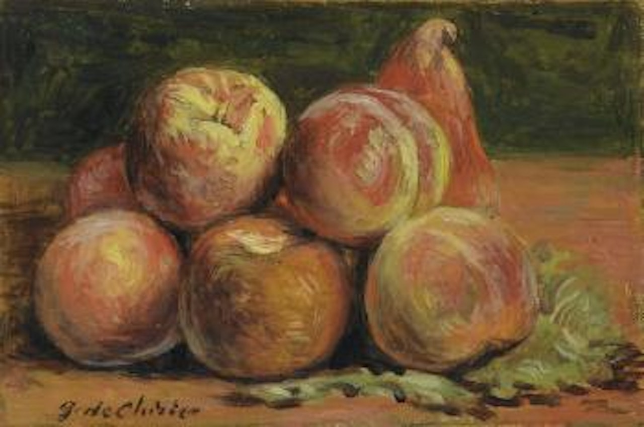 Vita silente di frutta su un tavolo by Giorgio de Chirico