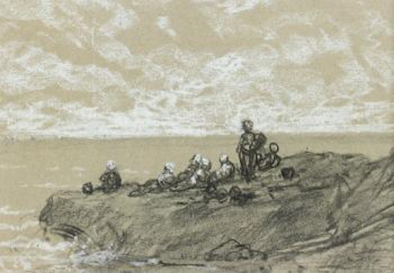 Femmes de pêcheurs regardant le rivage by Eugène Boudin